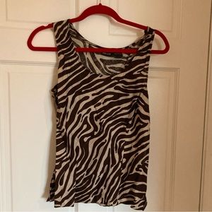 Zebra Safari Animal Print Brown and Tan Pattern Top with Zipper side Linen